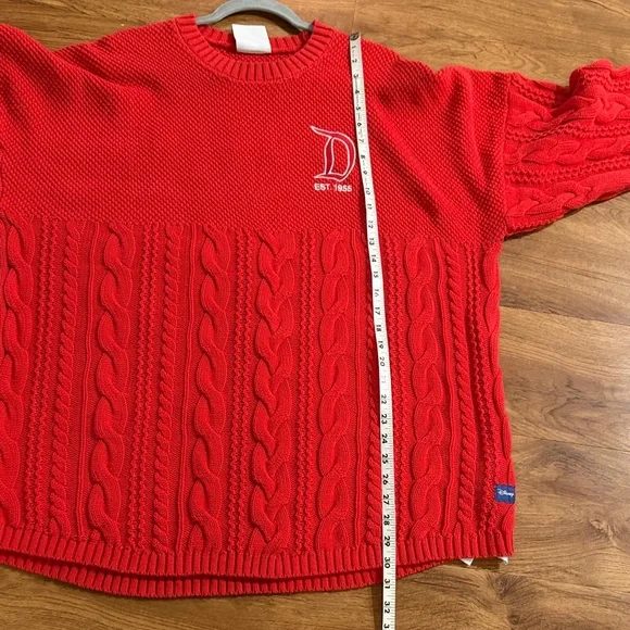 Disneyland Resort Large Spirit Red Cable Knit Jersey Crewneck Pullover Sweater - Picture 13 of 16